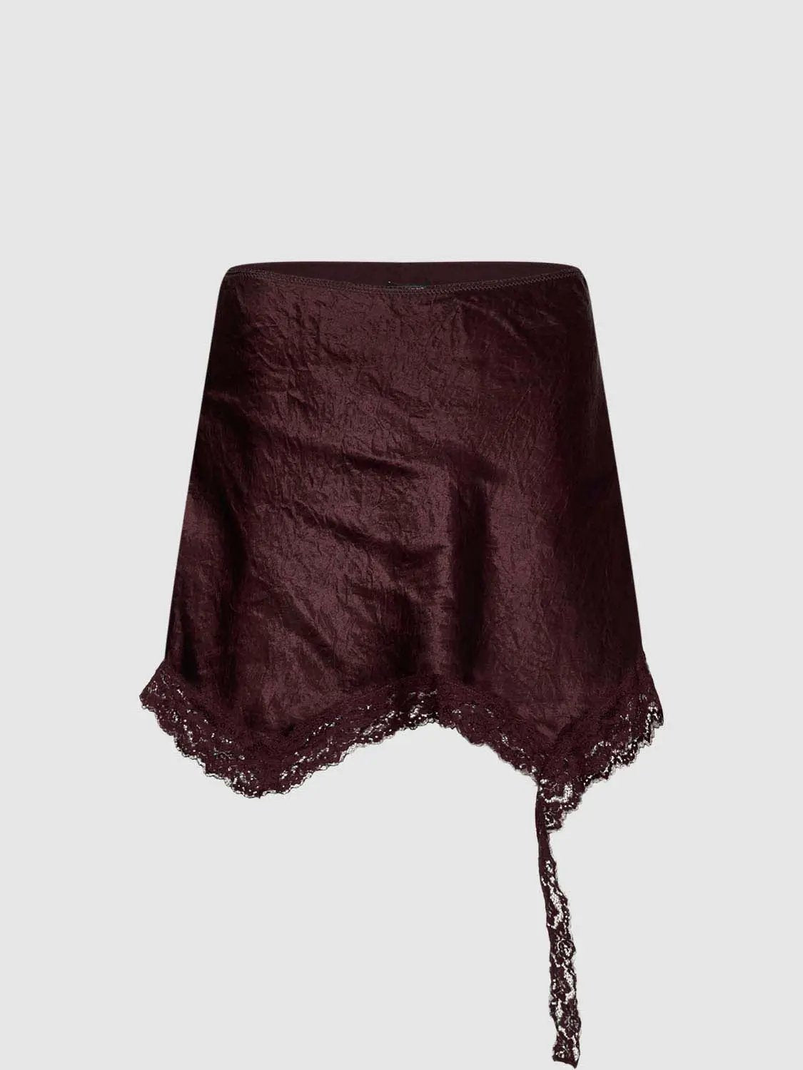 Acetate Crinkled Texture Lace Trim A-Line Mini Skirt