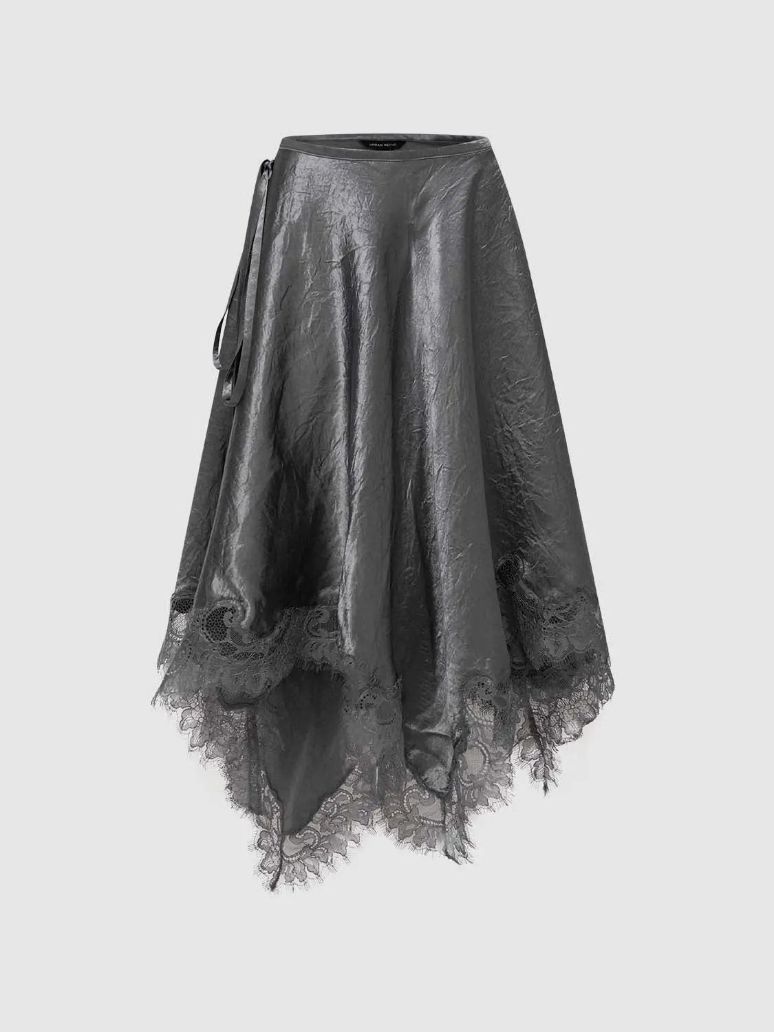 Metallic Wrap Satin Tie With Lace Hem Skirt
