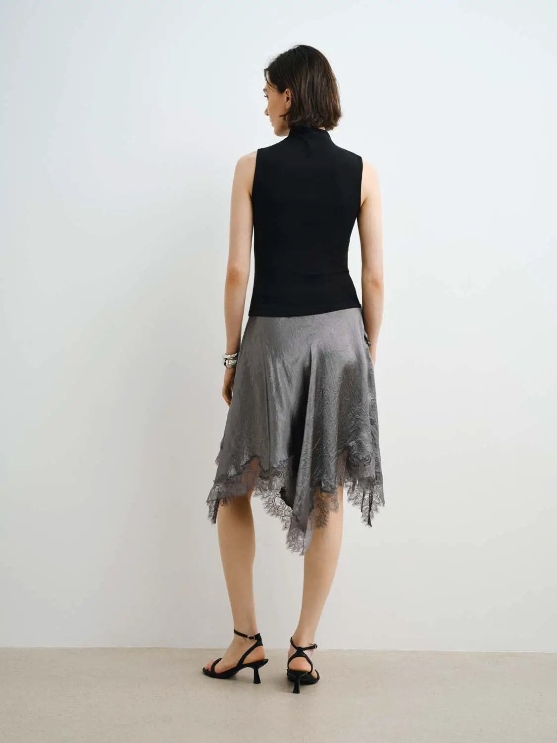 Metallic Wrap Satin Tie With Lace Hem Skirt