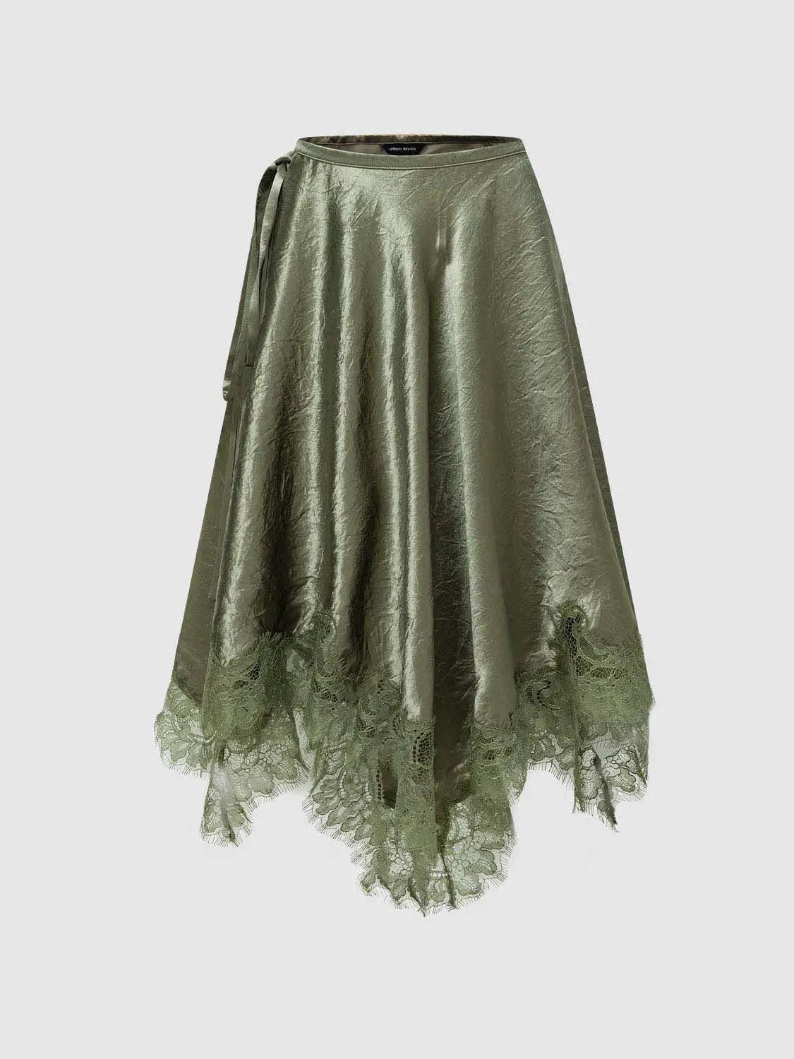 Metallic Wrap Satin Tie With Lace Hem Skirt