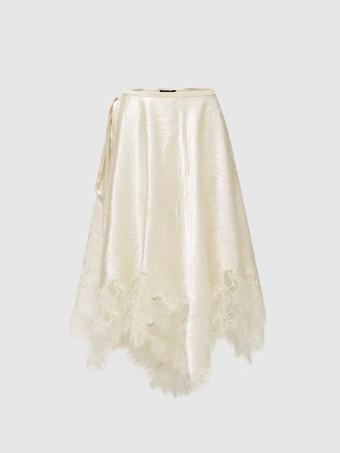 Metallic Wrap Satin Tie With Lace Hem Skirt