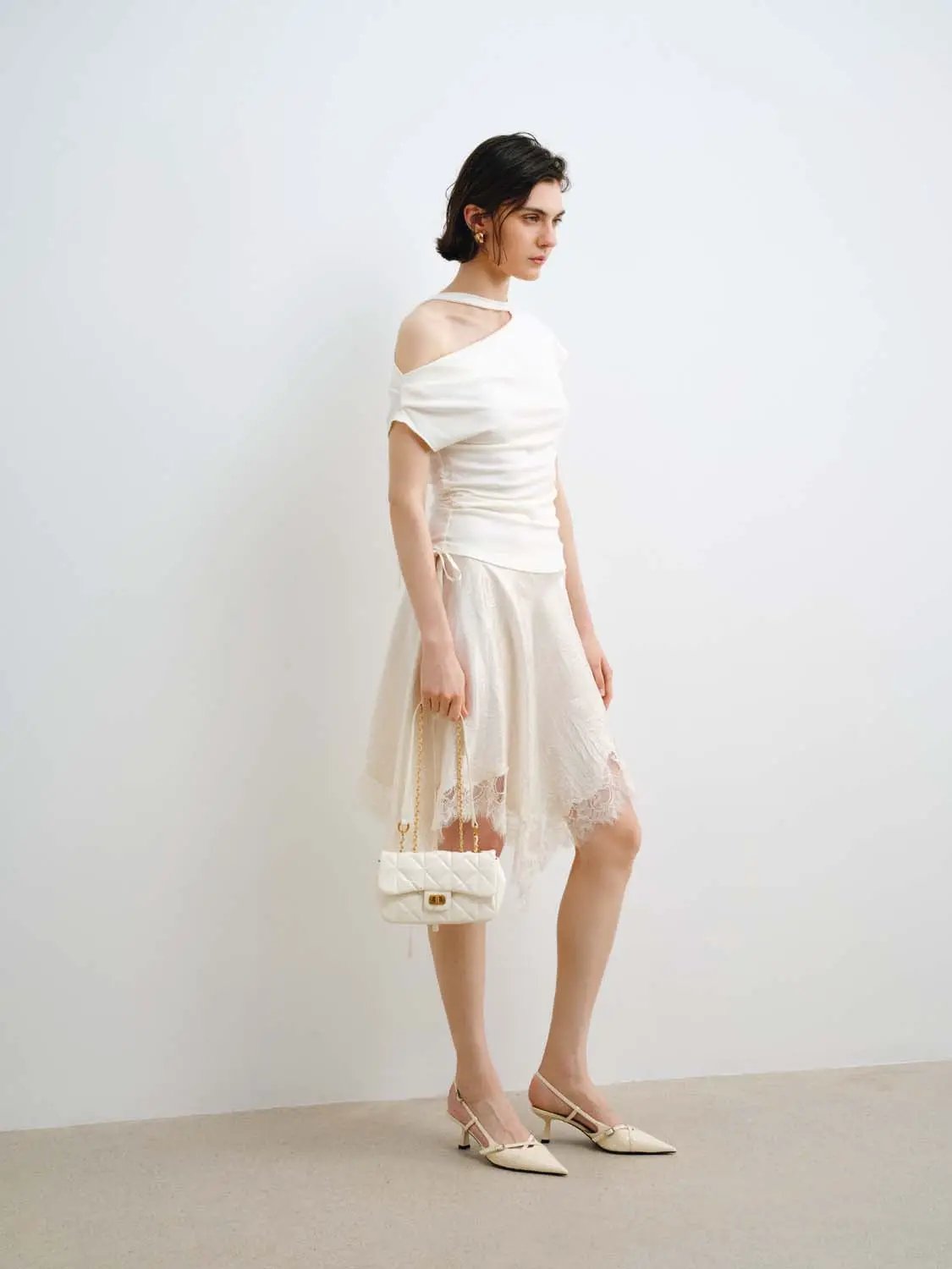 Metallic Wrap Satin Tie With Lace Hem Skirt