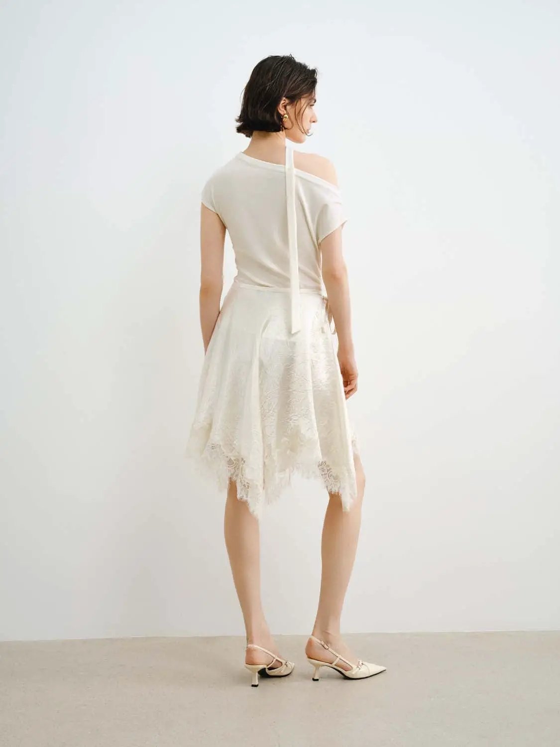 Metallic Wrap Satin Tie With Lace Hem Skirt