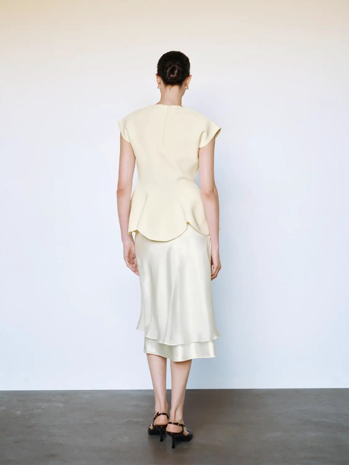 White Layered Hem H-Line Straight Midi Skirt