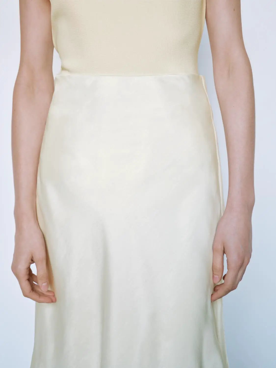 White Layered Hem H-Line Straight Midi Skirt