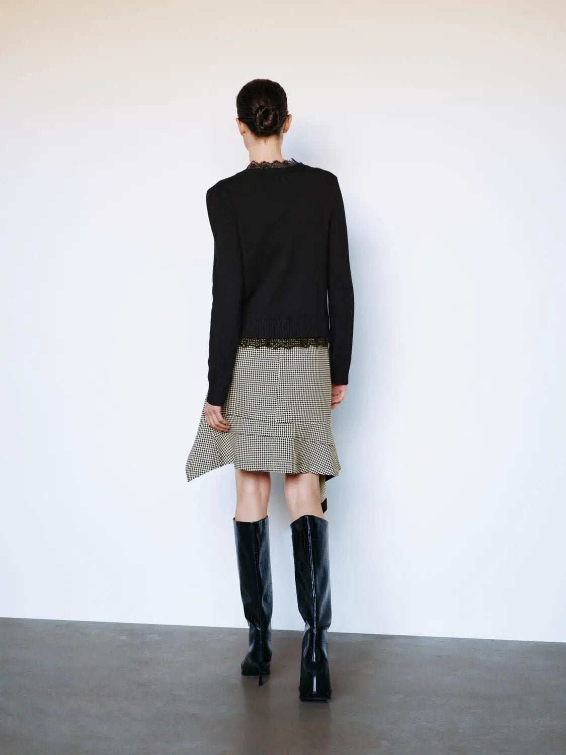 Checked Asymmetric Hem A-Line Mini Skirt