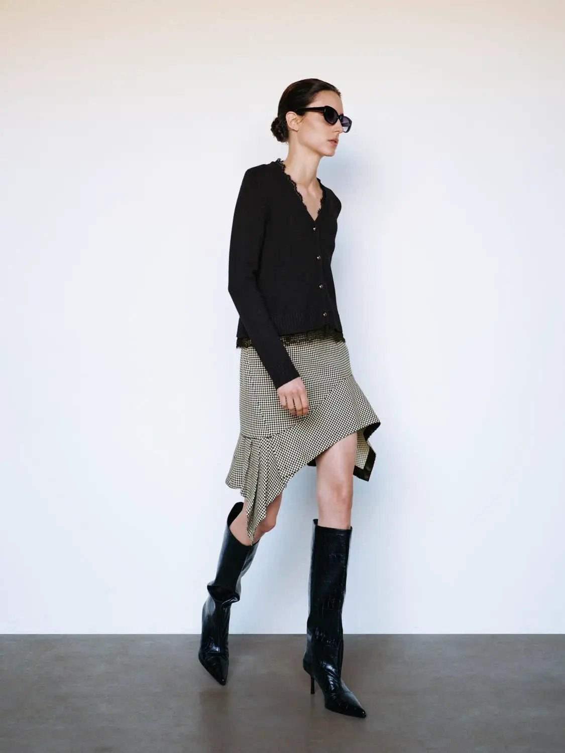 Checked Asymmetric Hem A-Line Mini Skirt