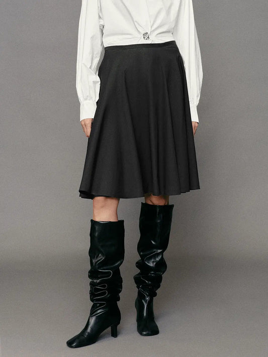 Pleated High-waisted Cotton A-Line Skirt