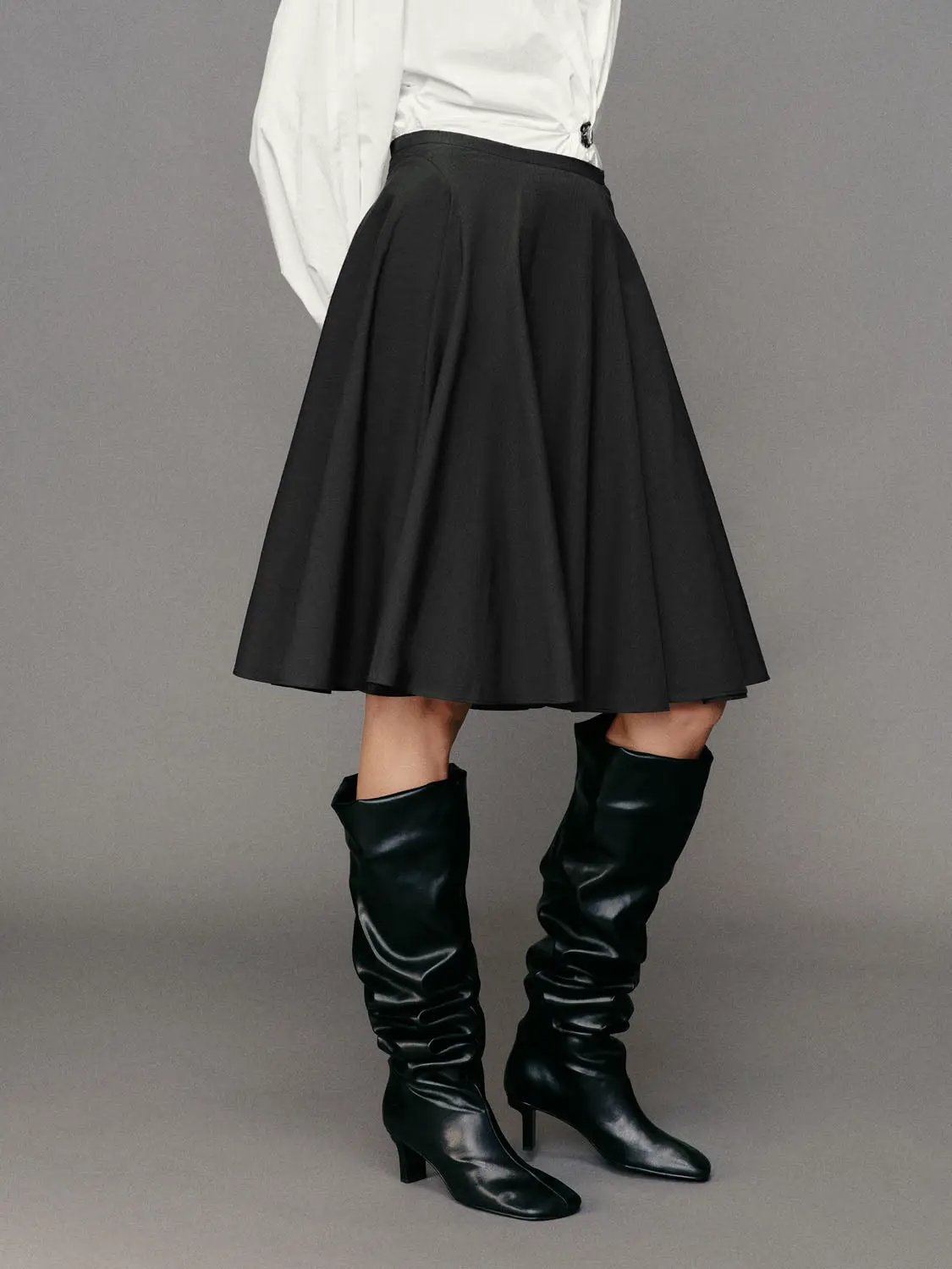 Pleated High-waisted Cotton A-Line Skirt