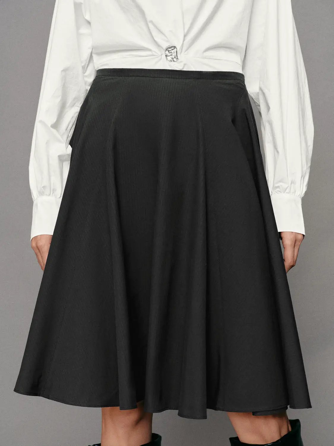Pleated High-waisted Cotton A-Line Skirt