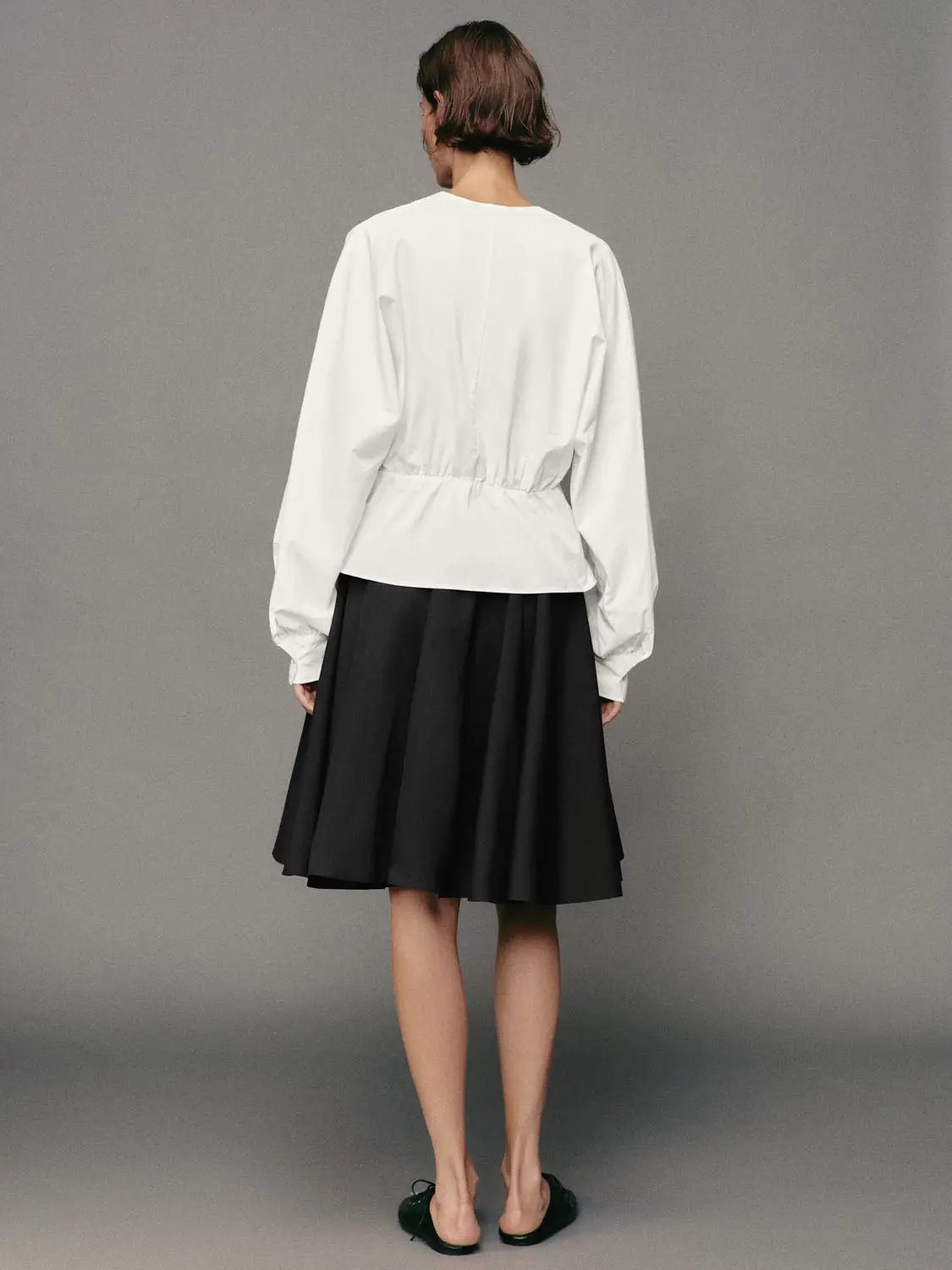 Pleated High-waisted Cotton A-Line Skirt