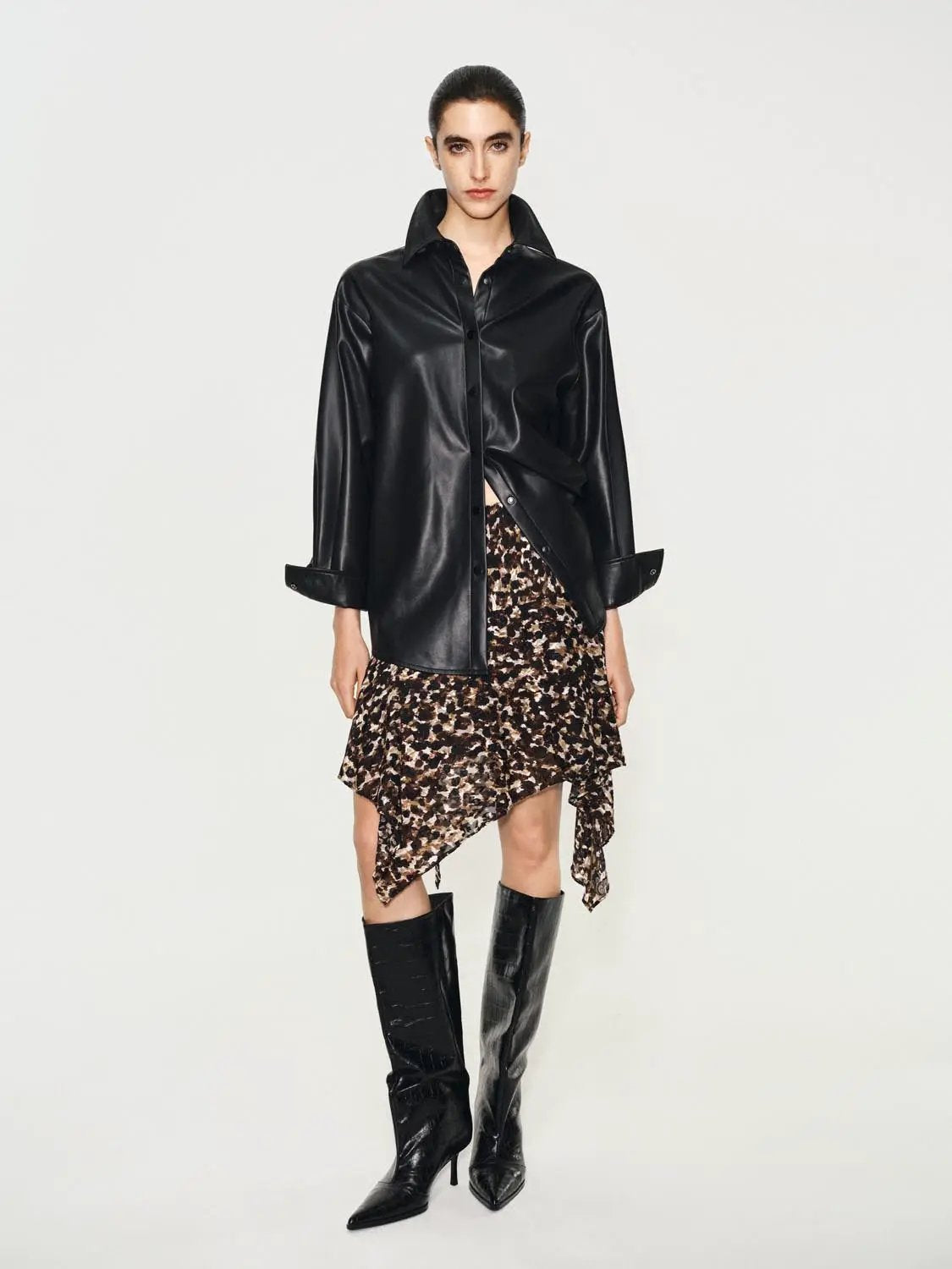 Asymmetric Hem Animal Print A-Line Midi Skirt