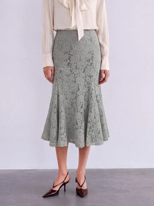 Floral Lace Mermaid High-waisted Midi Skirt