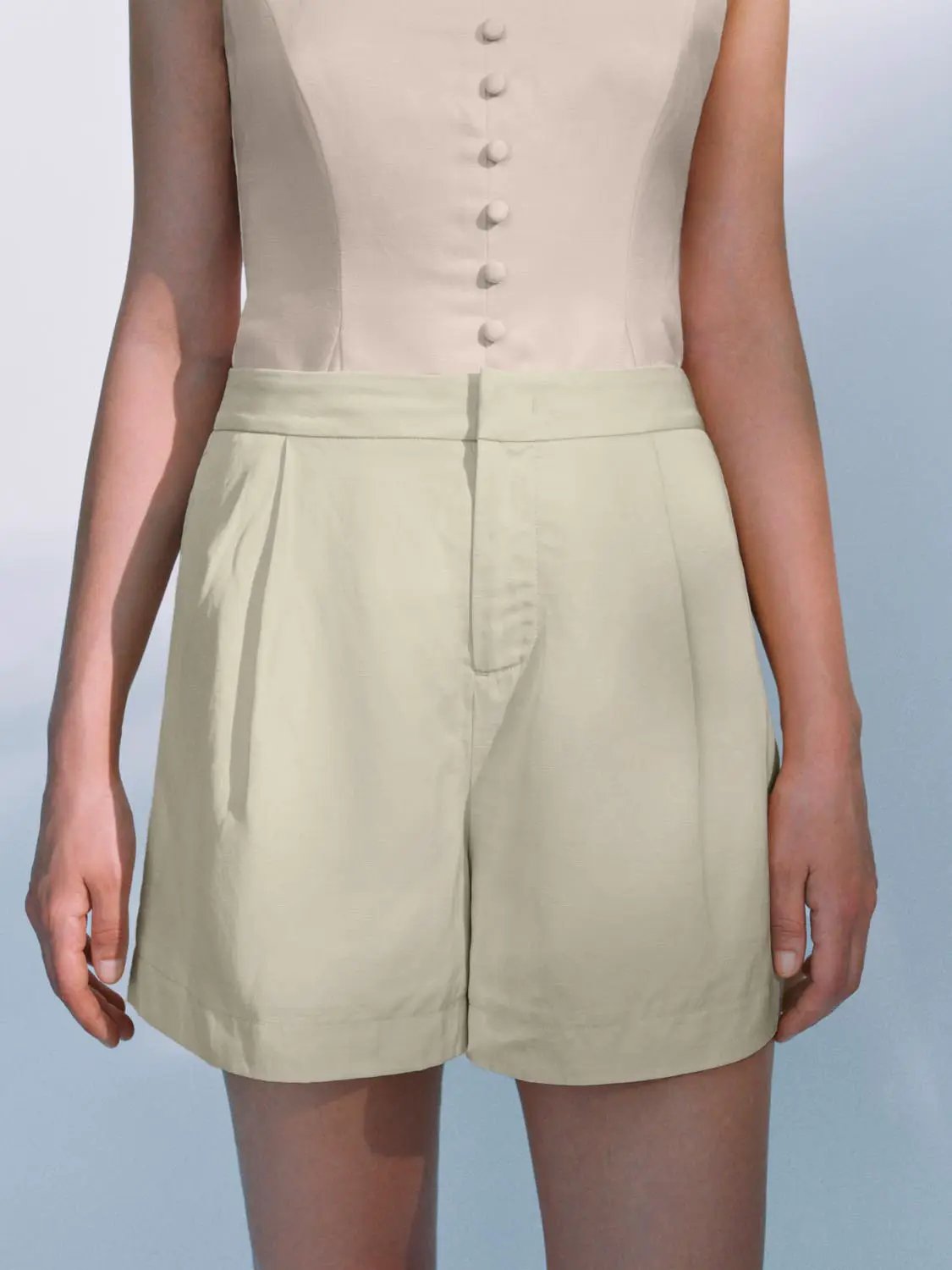 High Waist Side Pockets Thick Stretch Casual Shorts