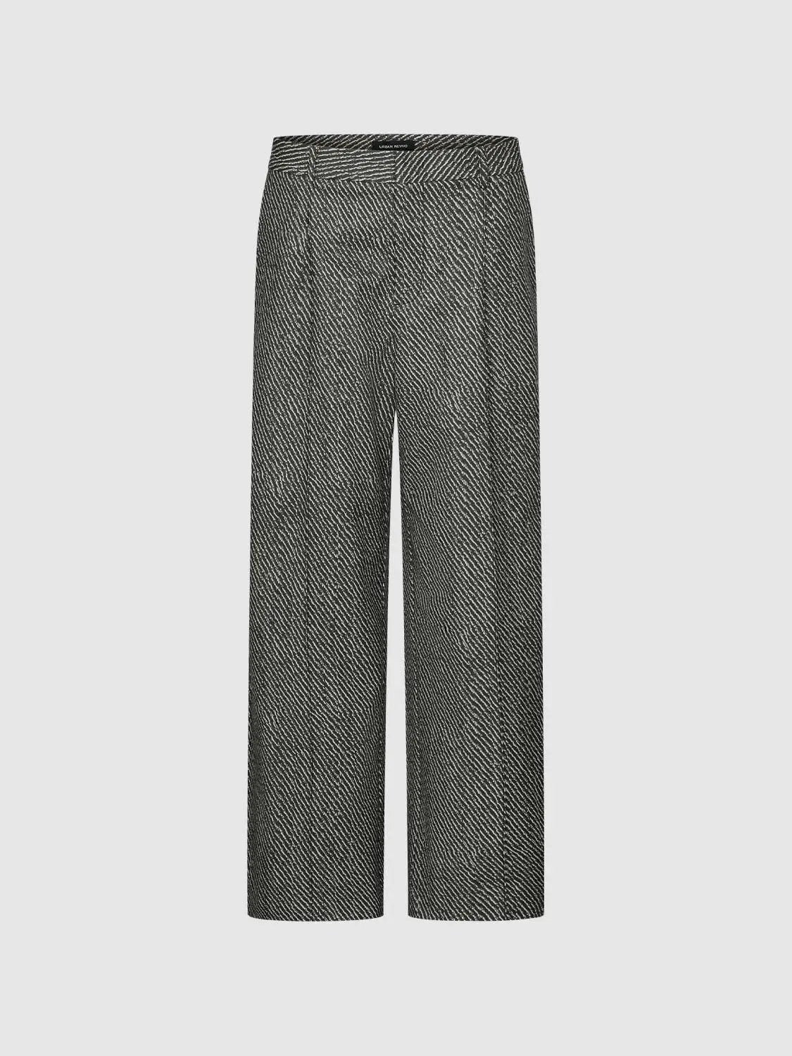 High Waist Textured Weave Diagonal Stripe Straight Leg Pants