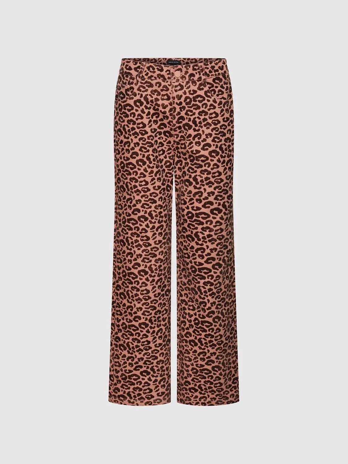 High Waist Leopard Print Cotton Straight Leg Pants