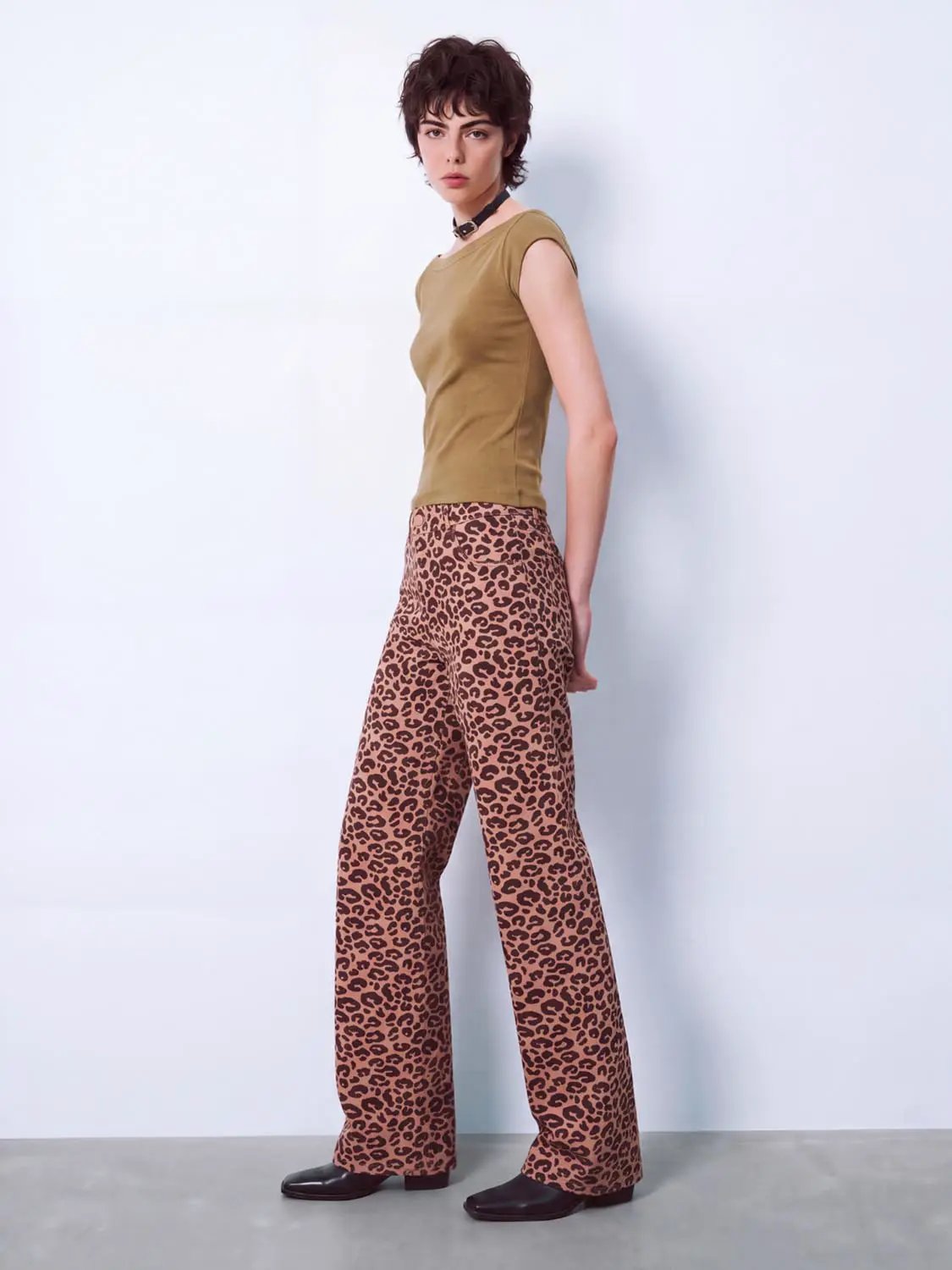 High Waist Leopard Print Cotton Straight Leg Pants