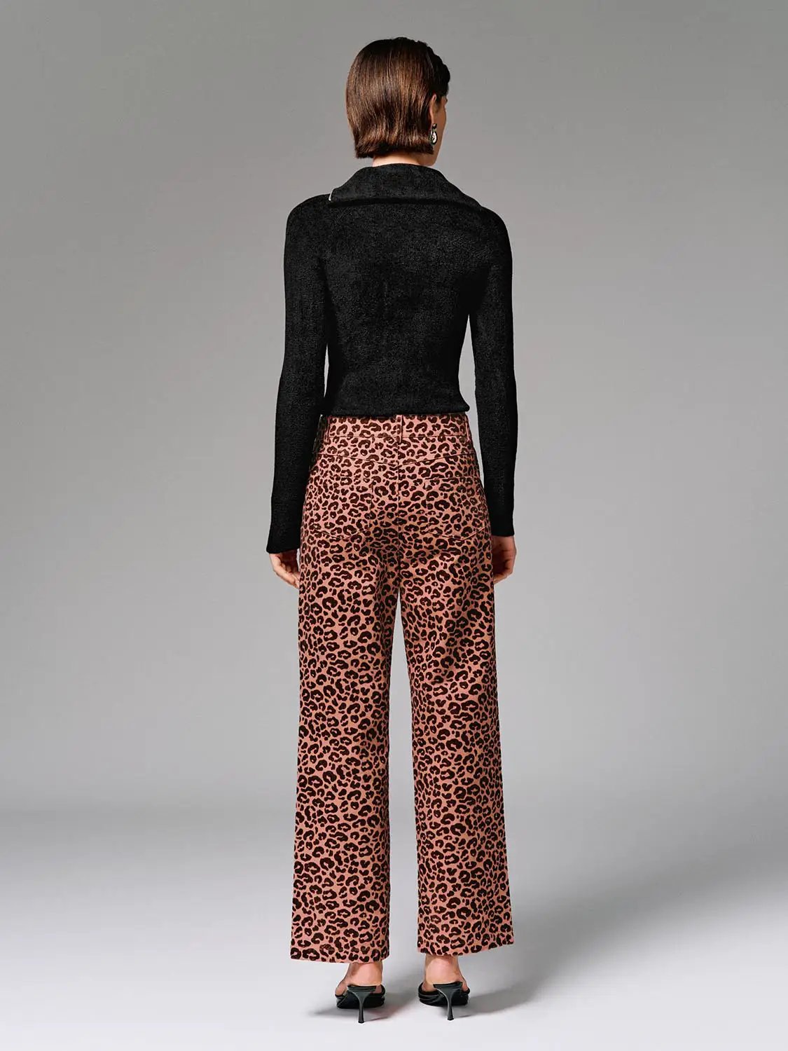 High Waist Leopard Print Cotton Straight Leg Pants