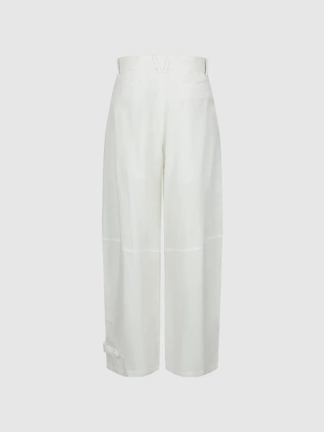 High-Waisted Tie Waist Curved-Leg Button Cuff Pants