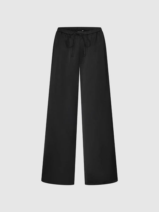 Mid-rise Tie Waist Acetate Wide-leg Pants