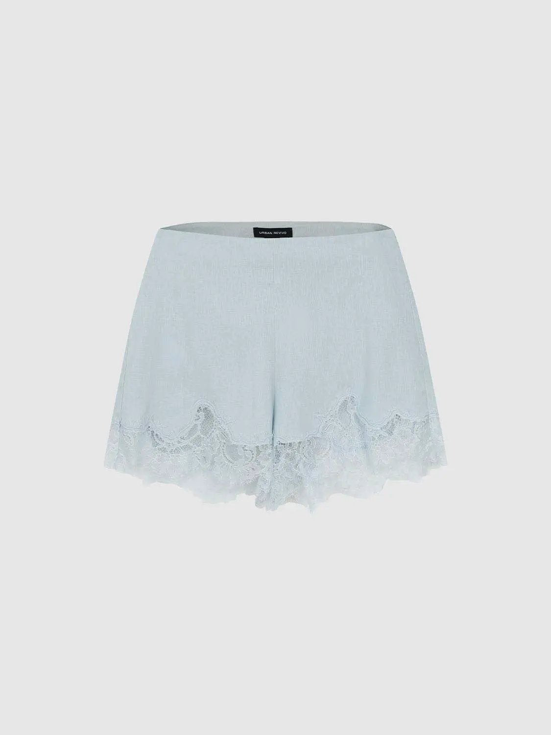 Elastic Waist Double Layer Scalloped Lace Hem Casual Shorts