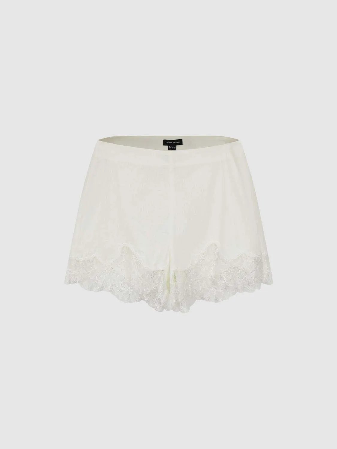 Elastic Waist Double Layer Scalloped Lace Hem Casual Shorts