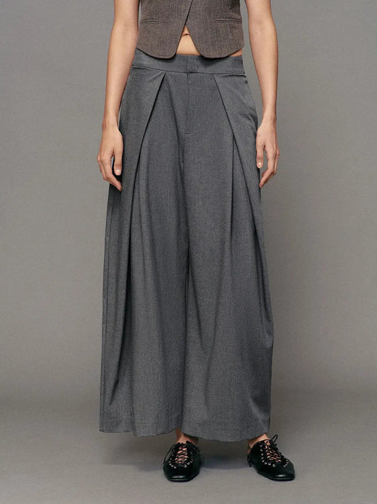 Pleated Tailored Mid-rise Wide-leg Pants
