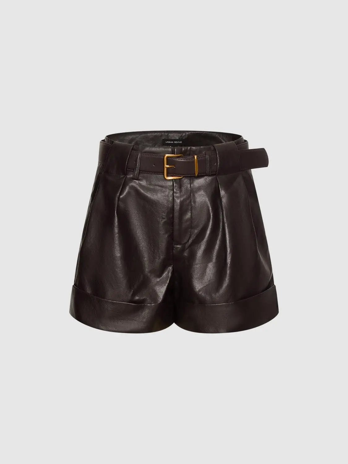 Dark Belted Pleated Cuffed Tailored Mid-rise Shorts