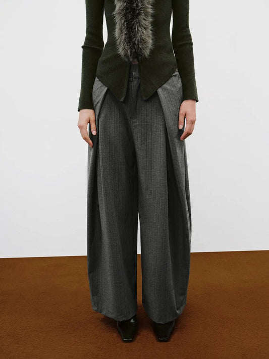 Pleated Striped Mid-rise Wide-leg Pants