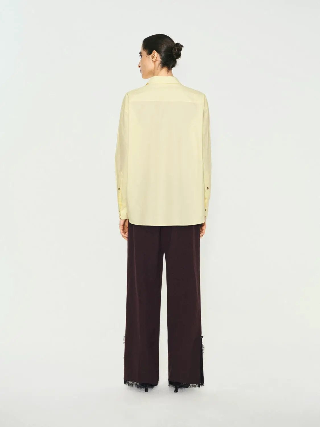 Mid-rise Front Pleated Wide-leg Pants With Raw Hem
