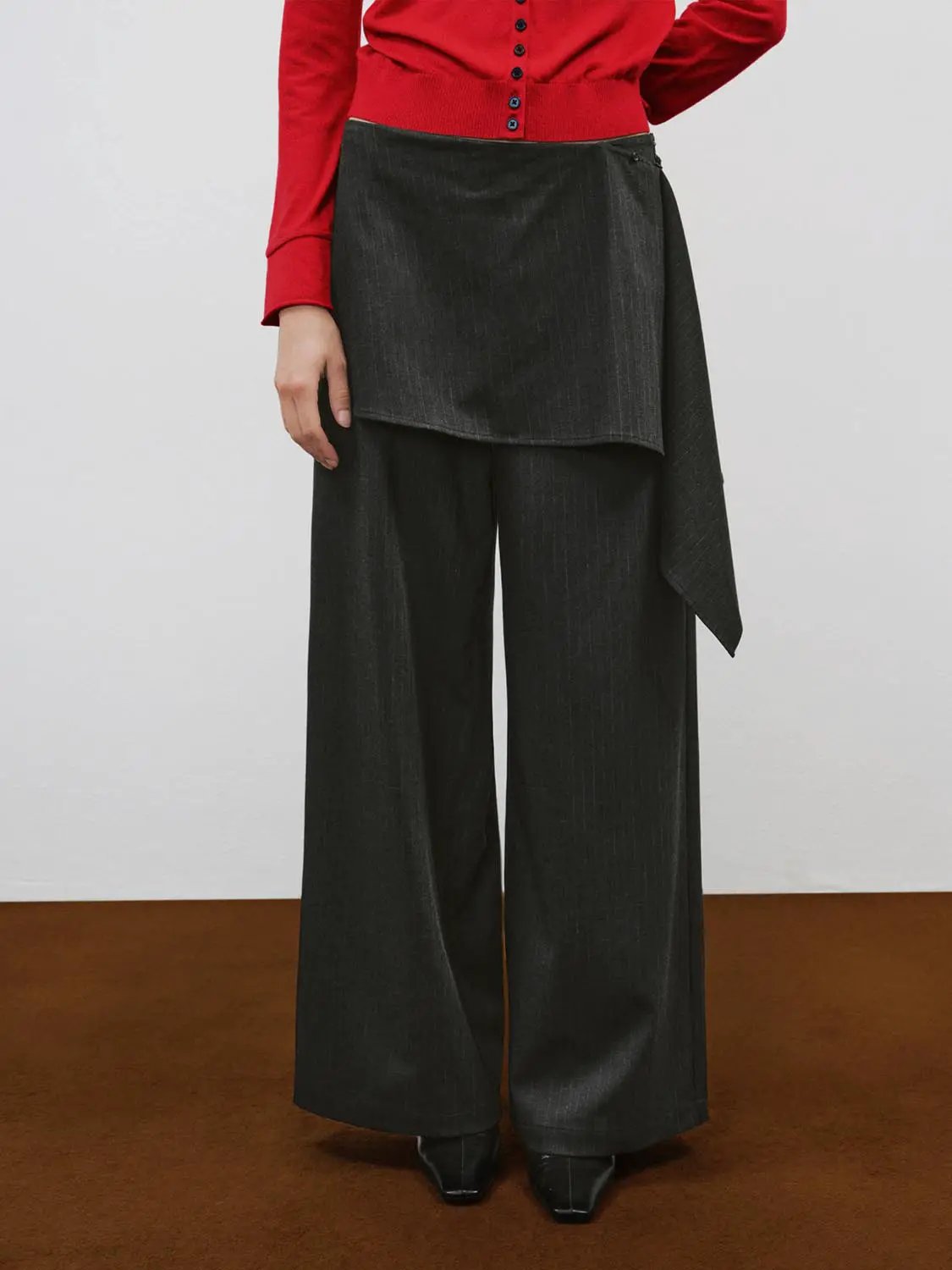 Asymmetric Wrap Striped Mid-rise Wide-leg Pants