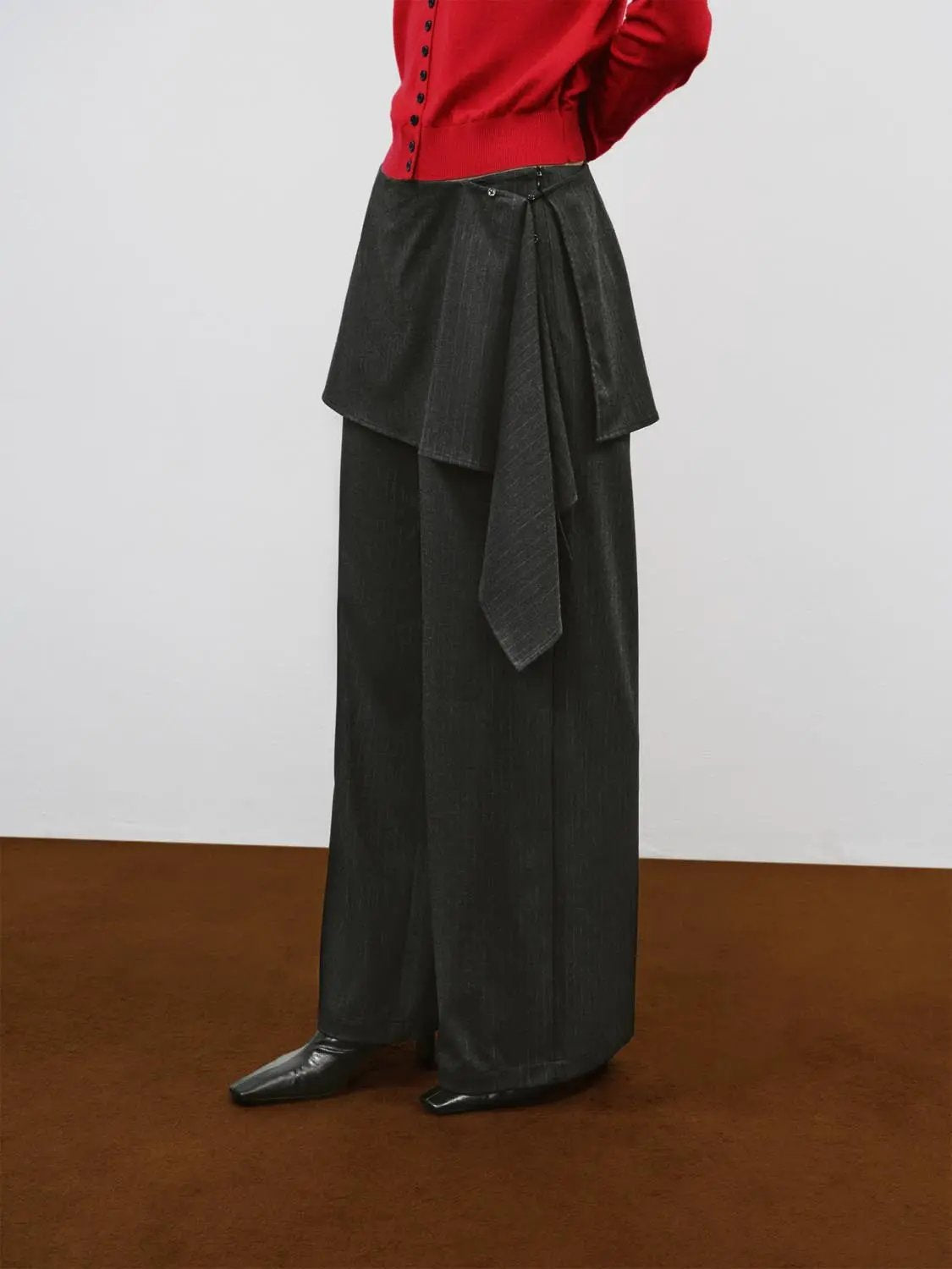Asymmetric Wrap Striped Mid-rise Wide-leg Pants