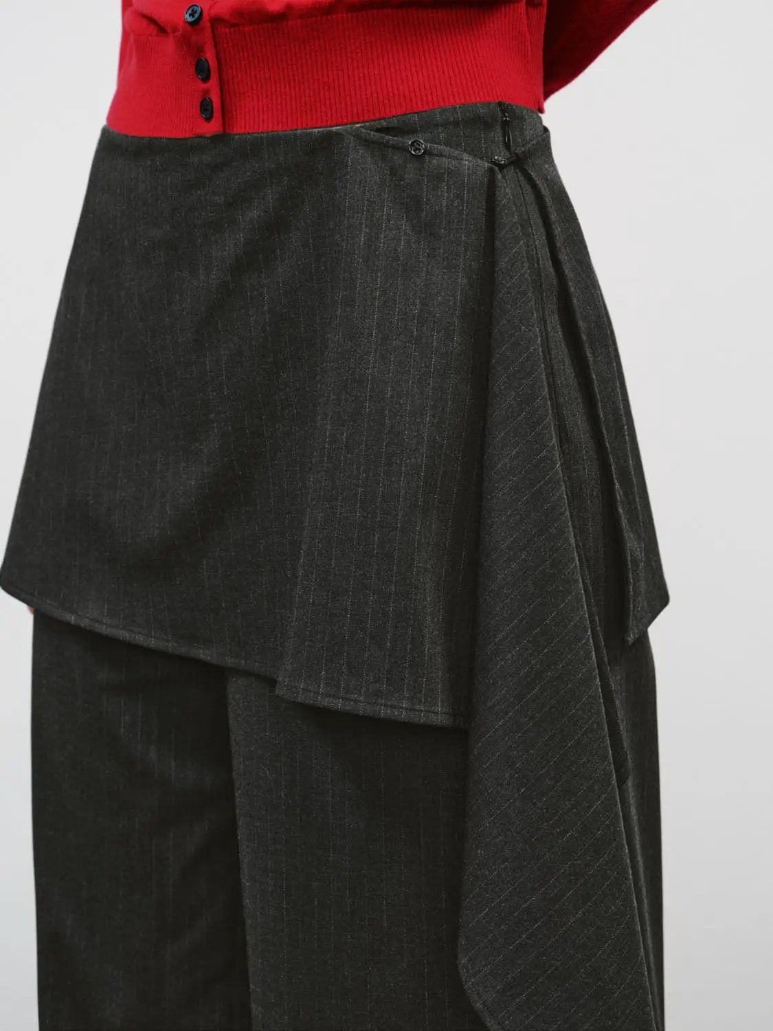 Asymmetric Wrap Striped Mid-rise Wide-leg Pants