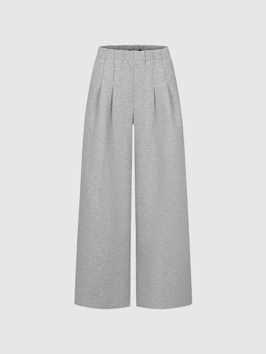 Pleated High-waisted Cotton Blend Wide-leg Pants