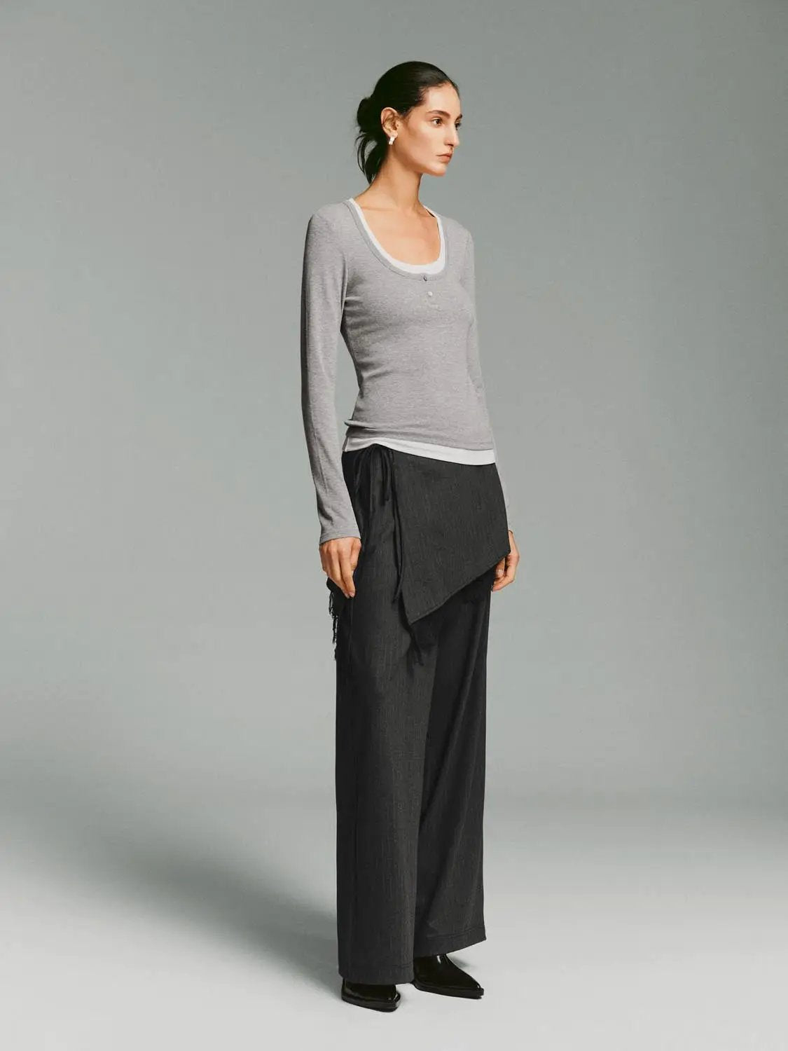 High-waisted Side Tie Wrap Lace Trim Wide-leg Pants