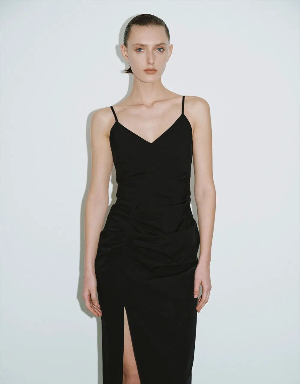 Ruched V-Neck A-Line Cami Dress