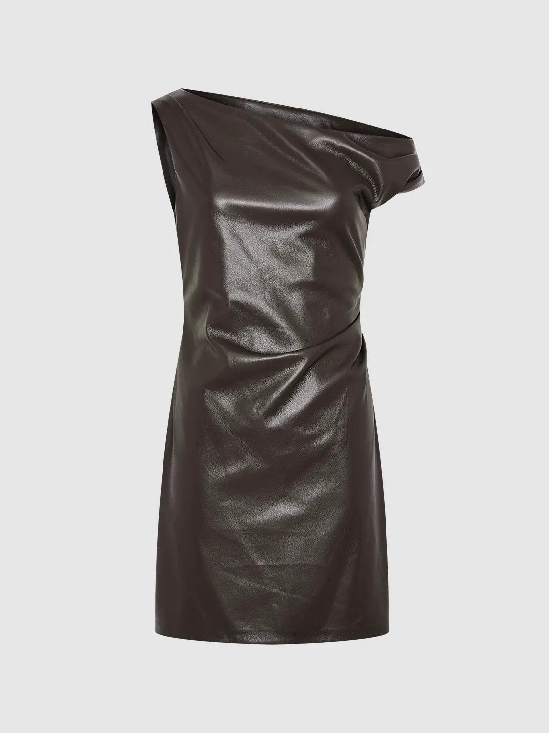 Pu-Coated Finish One-Shoulder Dress