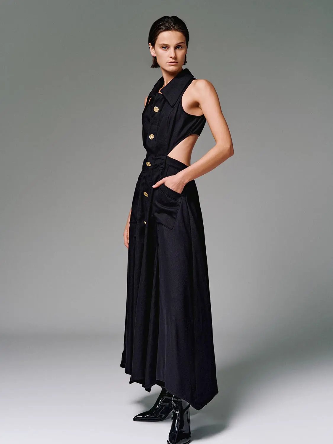 Halter Collar Cutout Sleeveless Cotton Maxi Dress