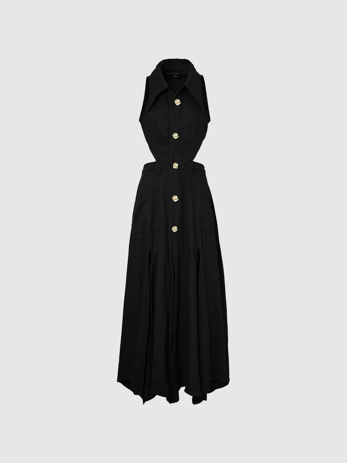 Halter Collar Cutout Sleeveless Cotton Maxi Dress