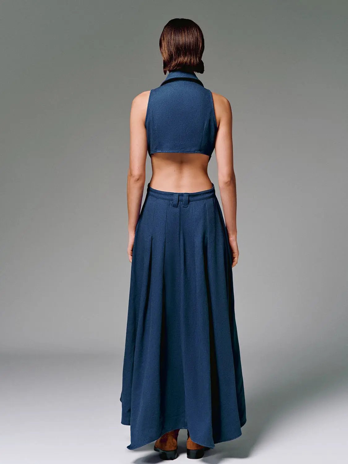 Halter Collar Cutout Sleeveless Cotton Maxi Dress