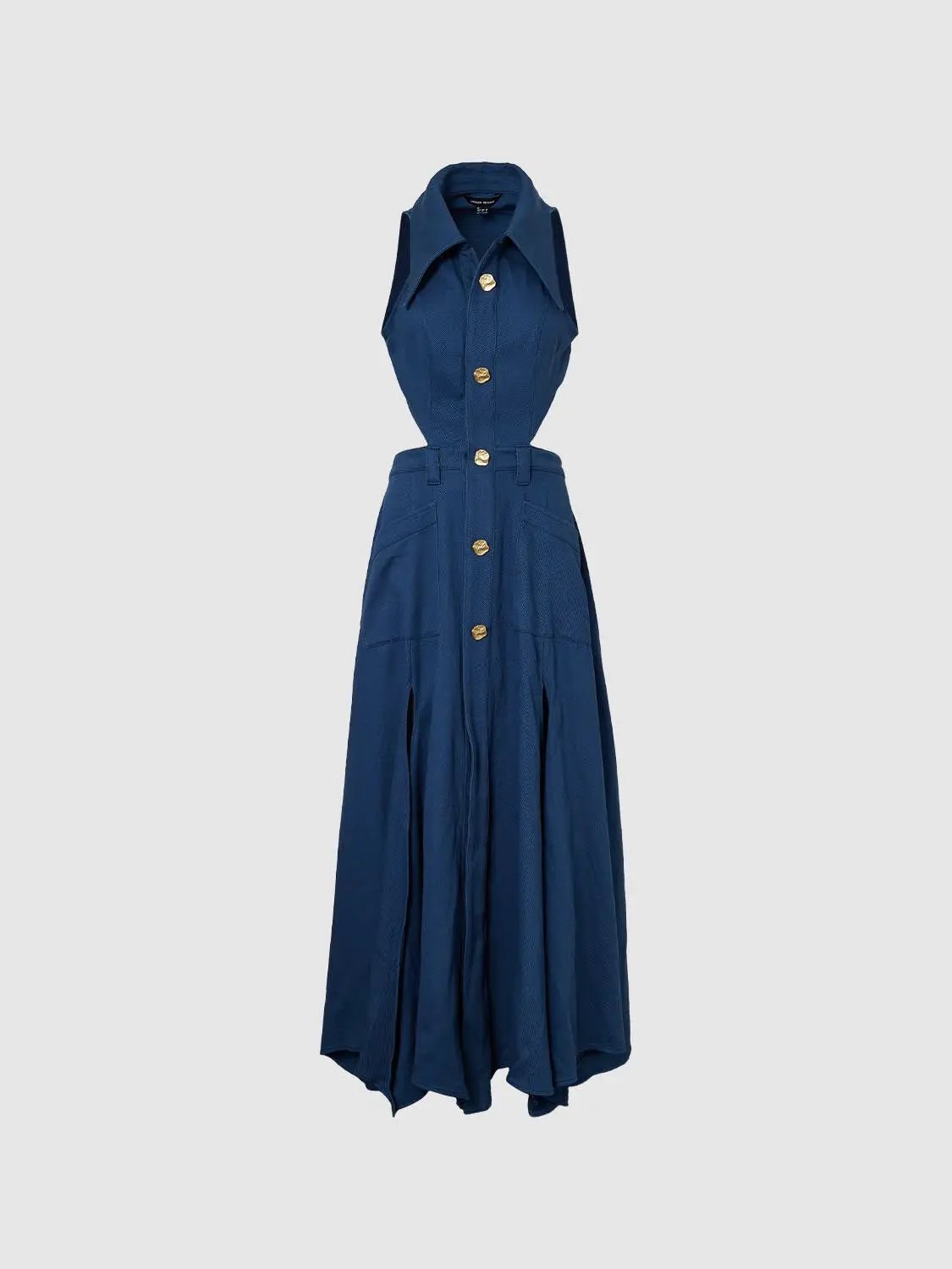 Halter Collar Cutout Sleeveless Cotton Maxi Dress