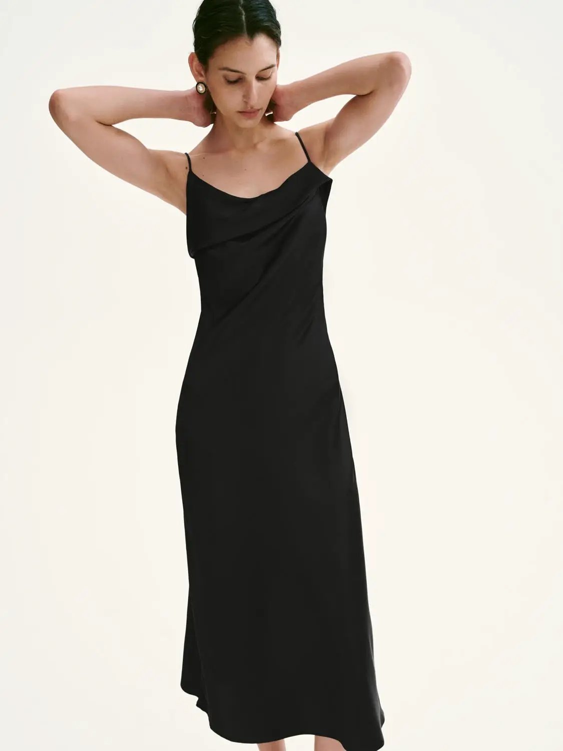 Lavender Strappy A-Line Satin-Like Maxi Draped Neck Dress