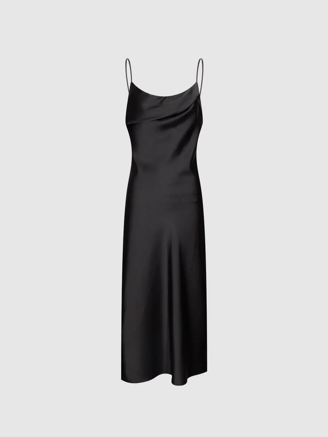 Lavender Strappy A-Line Satin-Like Maxi Draped Neck Dress