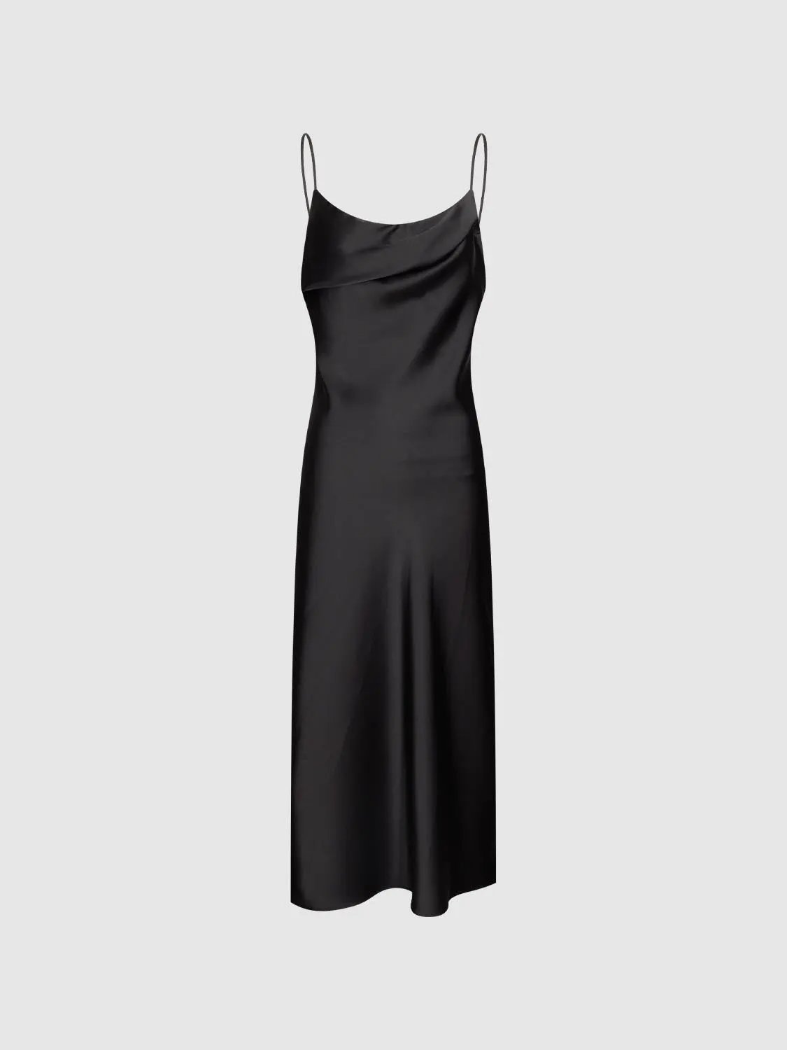 Lavender Strappy A-Line Satin-Like Maxi Draped Neck Dress