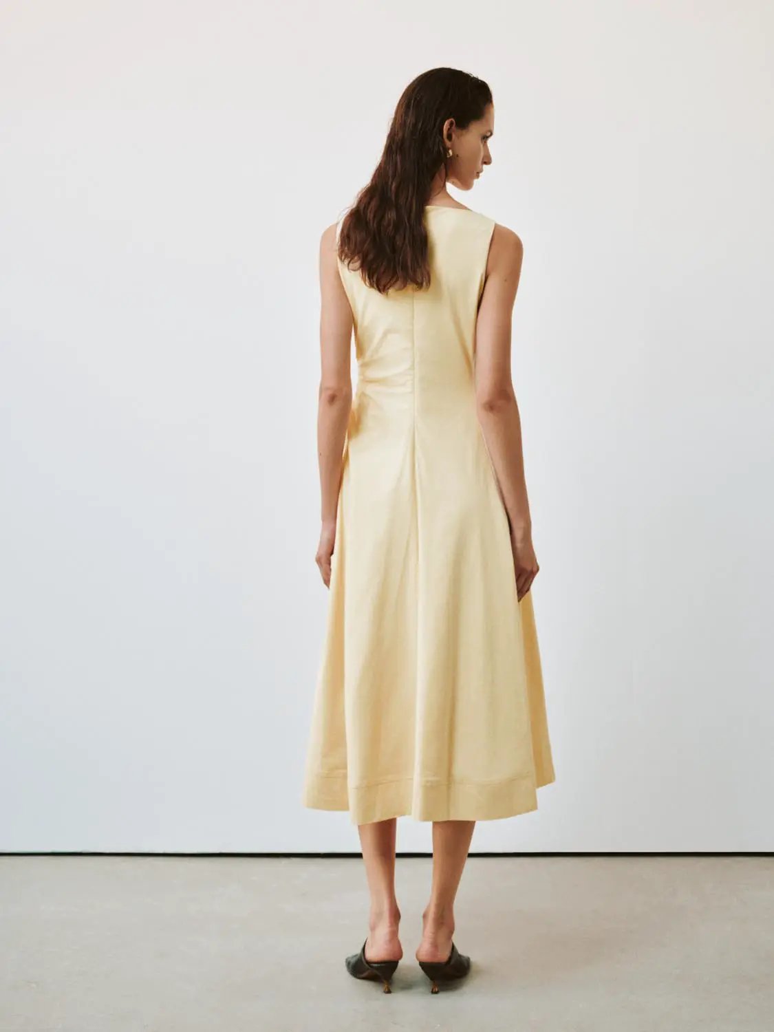 Draped Cowl Neck Sleeveless Linen Blend A-Line Midi Dress