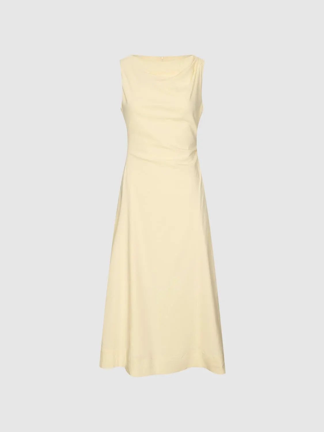Draped Cowl Neck Sleeveless Linen Blend A-Line Midi Dress