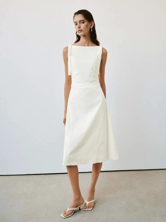 Sleeveless Nipped Waist A-Line Midi Dress