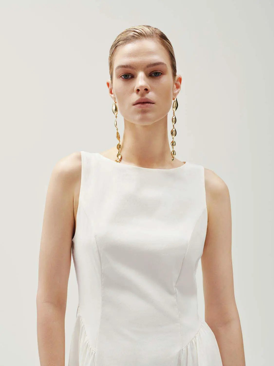 Crepe Open-Back Sleeveless A-Line Midi Dress