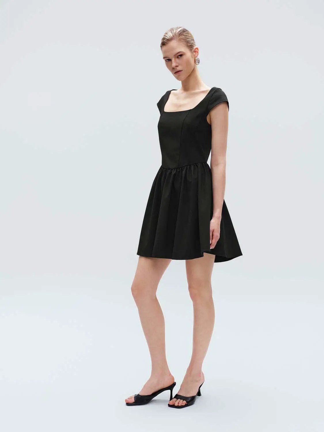Flared Pleated Elastic Waist A-Line Midi Dress
