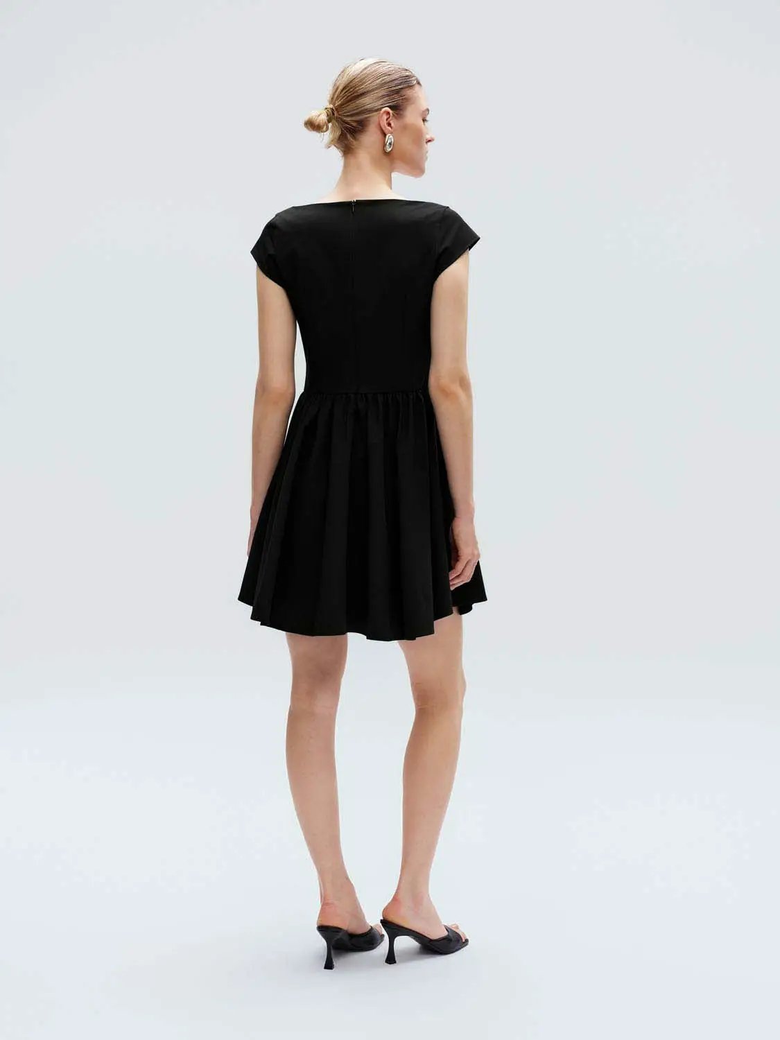 Flared Pleated Elastic Waist A-Line Midi Dress